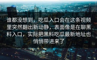 谁都没想到，吃瓜入口会在这条视频里突然翻出新动静，表面像是在聊黑料入口，实际把黑料吃瓜最新地址也悄悄带进来了