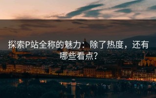 探索P站全称的魅力：除了热度，还有哪些看点？