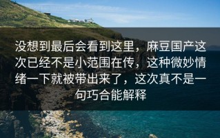 没想到最后会看到这里，麻豆国产这次已经不是小范围在传，这种微妙情绪一下就被带出来了，这次真不是一句巧合能解释