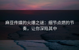 麻豆传媒的火爆之谜：细节点燃的节奏，让你深陷其中