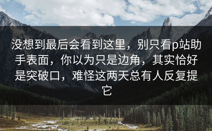 没想到最后会看到这里，别只看p站助手表面，你以为只是边角，其实恰好是突破口，难怪这两天总有人反复提它-第1张图片-p站搬运工影视库 - p站助手短剧集