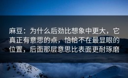 麻豆：为什么后劲比想象中更大，它真正有意思的点，恰恰不在最显眼的位置，后面那层意思比表面更耐琢磨