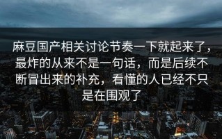 麻豆国产相关讨论节奏一下就起来了，最炸的从来不是一句话，而是后续不断冒出来的补充，看懂的人已经不只是在围观了